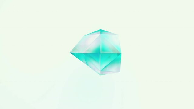 Abstract backdrop with colorful blue and azure shiny polyhedron gem arbitrarily transforming on white background. Art, business and technology concept seamless loop 3D rendering animation 4K video.