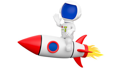 3D Cartoon Astronaut Riding on Rocket. An astronaut is a person trained, equipped, and deployed by a human spaceflight program to serve as a commander or crew member aboard a spacecraft.