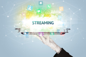 Waiter serving social networking concept