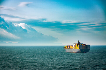 container transport ship in the mediterranean sea