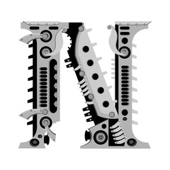 Vector letter N in metal style. An illustration on the subject of the alphabet.