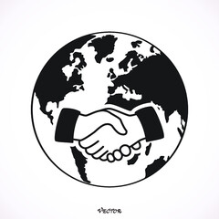 Flat vector image of a globe and a handshake