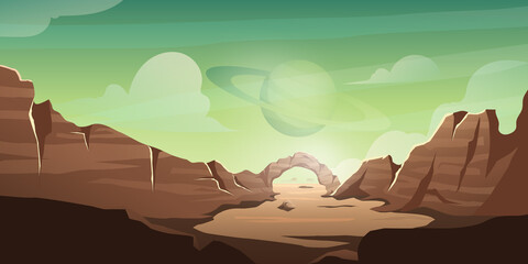 Desert background with planet in the sky, valley of death illustration © wafi zimamul