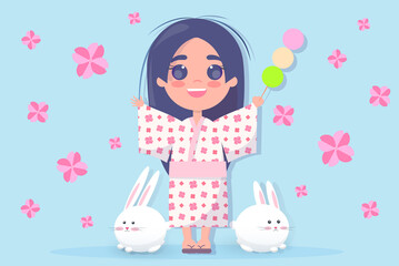 Japanese kawaii girl with rabbits