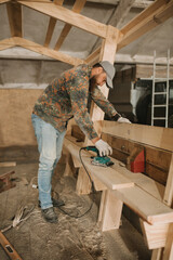 Worker chopping wood