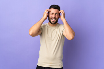 Fototapeta na wymiar Young handsome man with beard over isolated background laughing