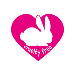 Cruelty free icon with heart and bunny. No animal testing logo. Simple vestor rounded sing great for packing