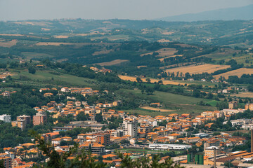Fototapeta na wymiar Narni Scalo (Terni, Umbria, Italy) - View of the industrial part of the city, highway bridge, distant view