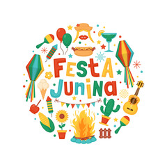 Festa Junina festival greeting card design. Brazilian Latin American festival celebration concept.