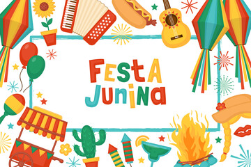Obraz na płótnie Canvas Festa Junina festival banner design. Brazilian Latin American festival celebration concept. Greeting card and poster template.