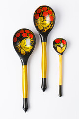 Russian traditional wooden spoon on white