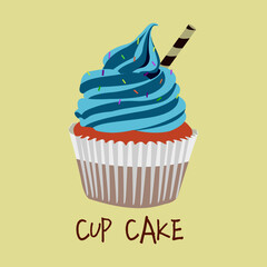 vector blue cupcake dessert with chocolate snack illustration