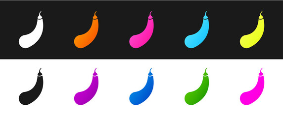 Set Eggplant icon isolated on black and white background. Vector