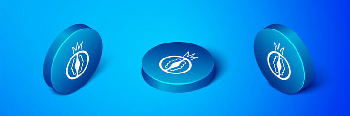Isometric Tomato icon isolated on blue background. Blue circle button. Vector