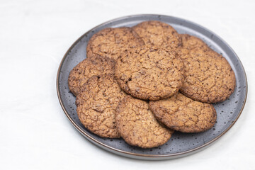 Preparing homemade chocolate round biscuit cookies