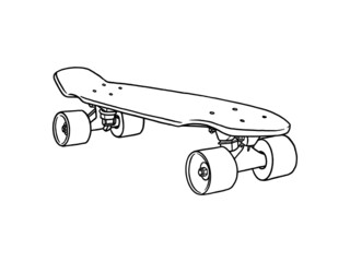 Skateboard and longboards vector illustrations. Black and white hand drawn image.