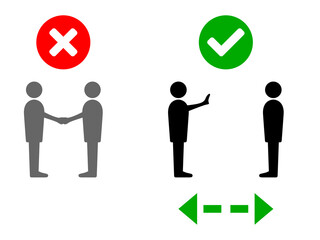 Social Distancing Keep Your Distance No Handshake Greeting Infographic. Vector Image.