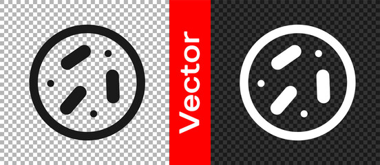 Black Petri dish with bacteria icon isolated on transparent background. Vector