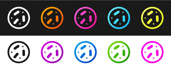 Set Petri dish with bacteria icon isolated on black and white background. Vector