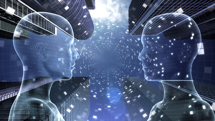 Smart City Artificial intelligence Network Technology 3D illustration