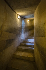 View inside of Pisa tower on Piazza dei Miracoli in Pisa, Tuscany, Italy. Walking on the top