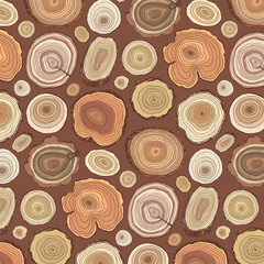 Tree rings seamless hand drawn vector pattern