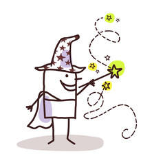 Obraz premium Cartoon Wizard with Magic Wand