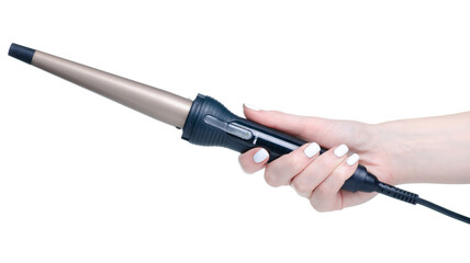 Curling Hair iron in hand on white background isolation
