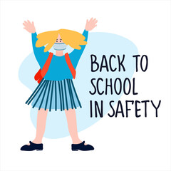 Back to School in Safety banner. Schools safe reopening after covid pandemic lockdown concept