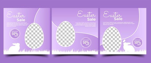 Easter day sale social media banner design template. Modern social media with purple background. Suitable for social media, cards, banners, and websites. Vector design with a photo collage.