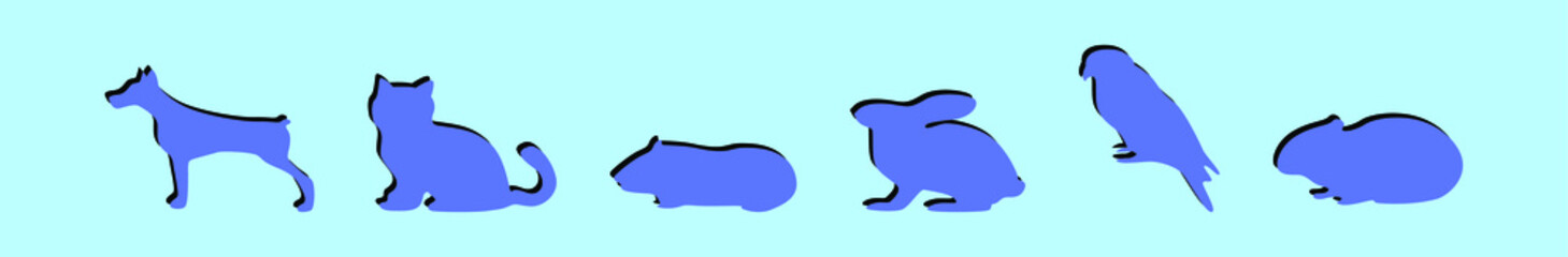 set of pet cartoon icon design template with various models. vector illustration isolated on blue background
