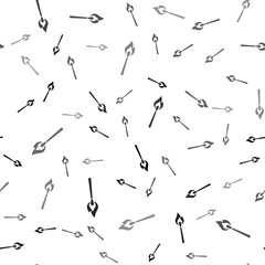 Black Burning match with fire icon isolated seamless pattern on white background. Match with fire. Matches sign. Vector