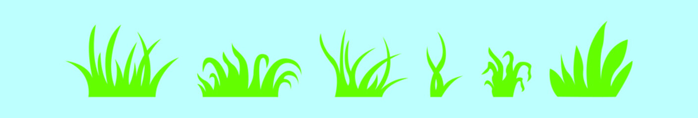 set of different grass cartoon design template with various models. vector illustration isolated on blue background