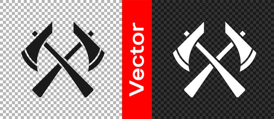 Black Firefighter axe icon isolated on transparent background. Fire axe. Vector