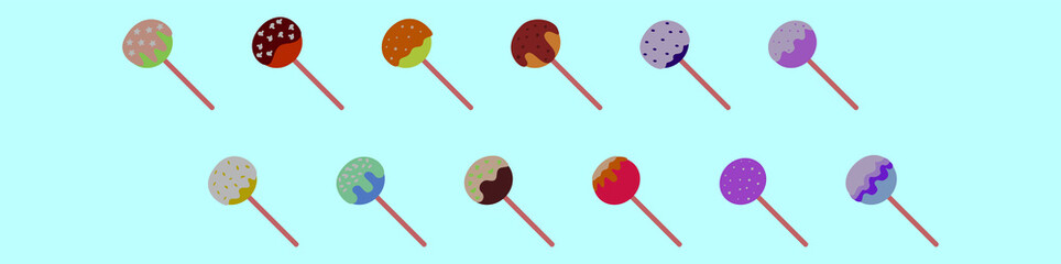set of cake pop cartoon icon design template with various models. vector illustration isolated on blue background