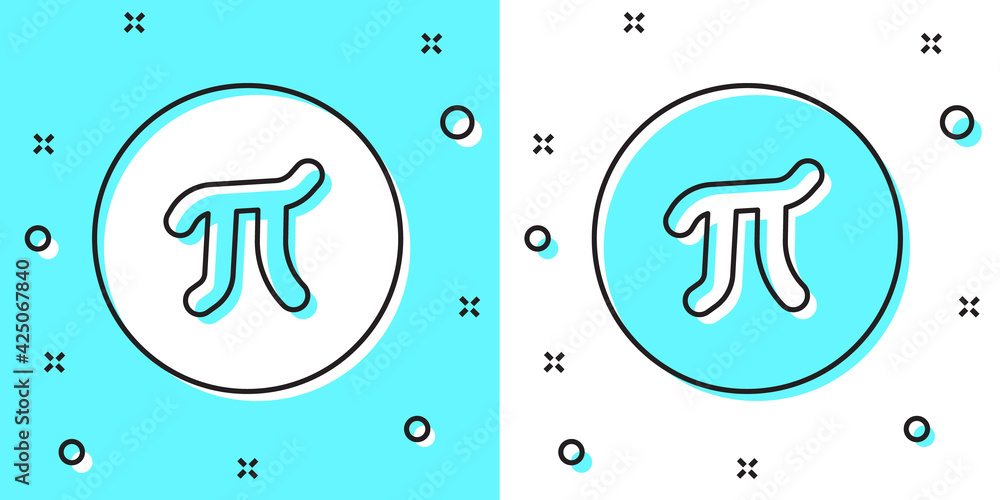 Poster black line pi symbol icon isolated on green and white background. random dynamic shapes. vector