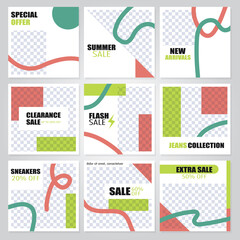 9 Slides modern promotion square web banner for social media. modern banner designs. Vector illustration