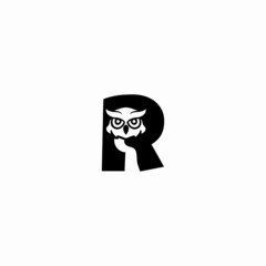 R Letter logo icon with owl icon design vector illustration