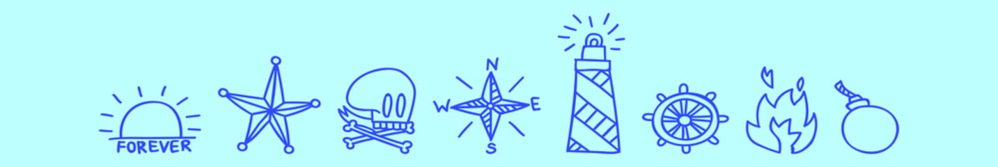 set of old school tattoo cartoon icon design template with various models. vector illustration isolated on blue background