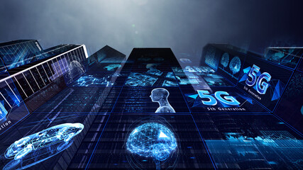 Smart City Surveillance Spy-Cam Network Technology 3D illustration