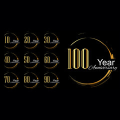 Set Year Anniversary Celebration Gold and Black Background Color Vector Template Design Illustration