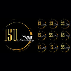 Set Year Anniversary Celebration Gold and Black Background Color Vector Template Design Illustration