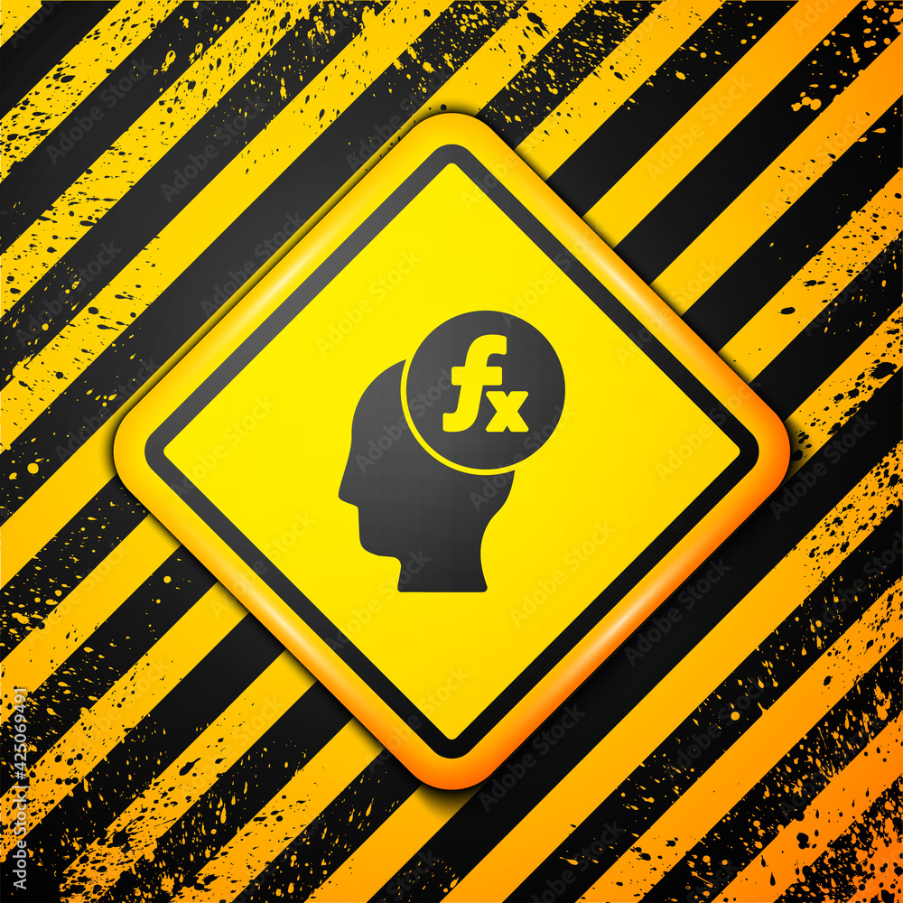 Poster black function mathematical symbol icon isolated on yellow background. warning sign. vector