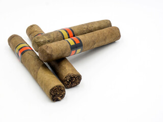 Cigars on white background. Natural tobacco