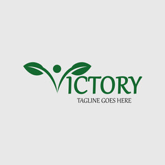 Victory logo design template. Green care icon. Vector illustration