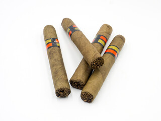 Cigars on white background. Natural tobacco