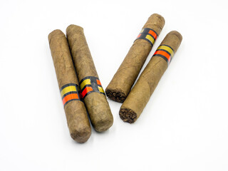 Cigars on white background. Natural tobacco