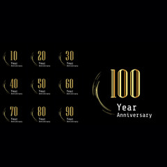 Set Year Anniversary Celebration Gold and Black Background Color Vector Template Design Illustration