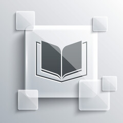 Grey Open book icon isolated on grey background. Square glass panels. Vector