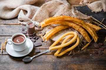 churros typical of Spain. Porras. typical food of Madrid.churro with chocolate